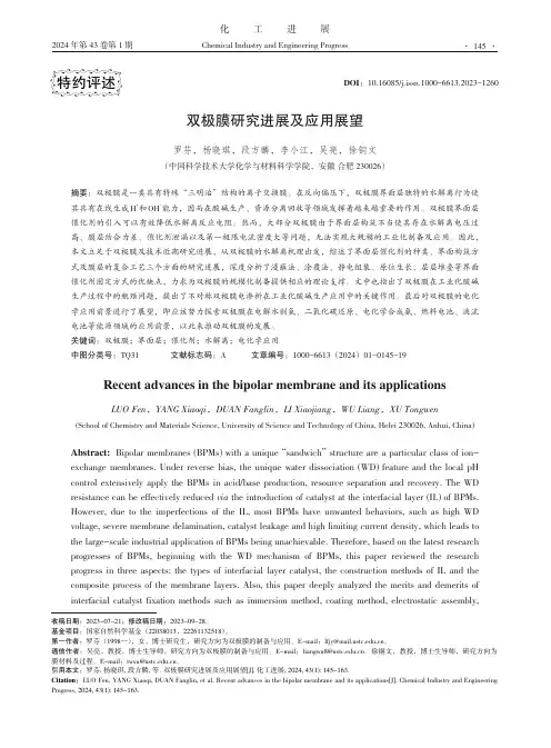 双极膜研究进展及应用展望