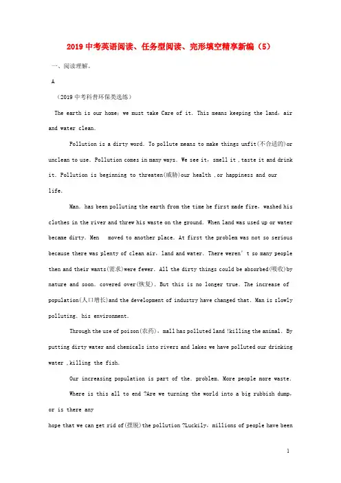 中考英语二轮复习阅读任务型阅读完形填空精享新编