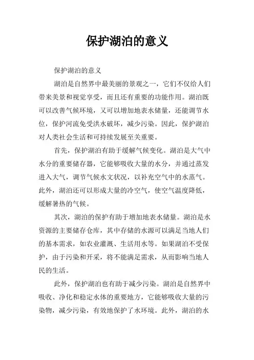 保护湖泊的意义