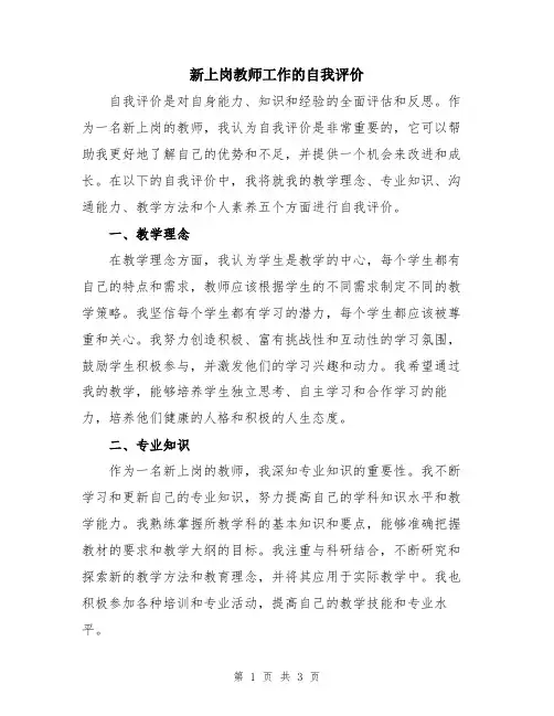 新上岗教师工作的自我评价