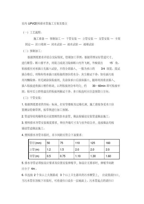室内UPVC塑料排水管施工方案及要点