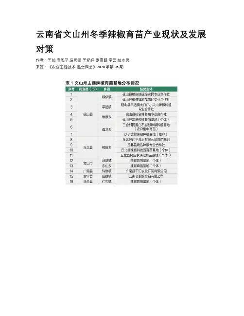 云南省文山州冬季辣椒育苗产业现状及发展对策