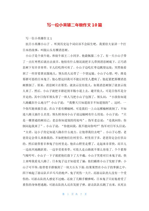 写一位小英雄二年级作文10篇