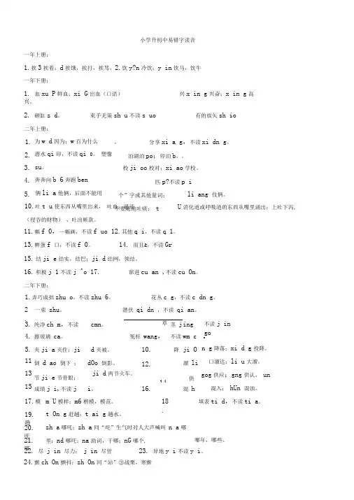 人教版小学升初中易错字易错读音