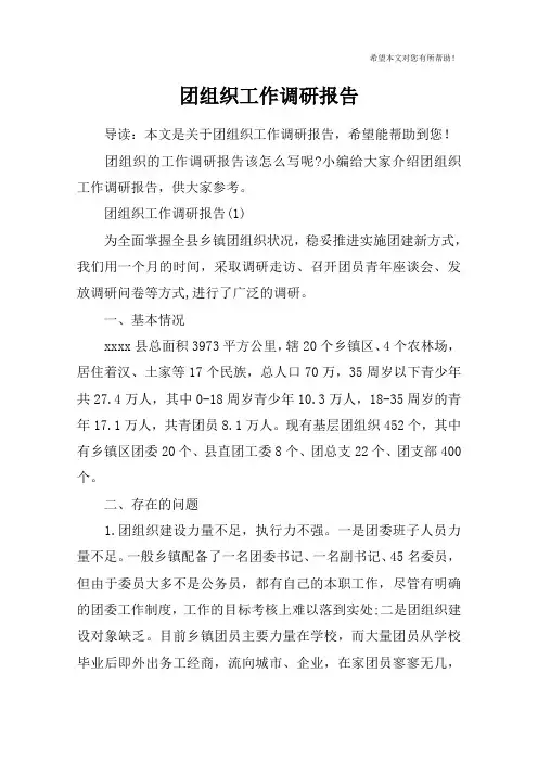 团组织工作调研报告