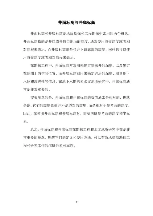 井面标高与井底标高