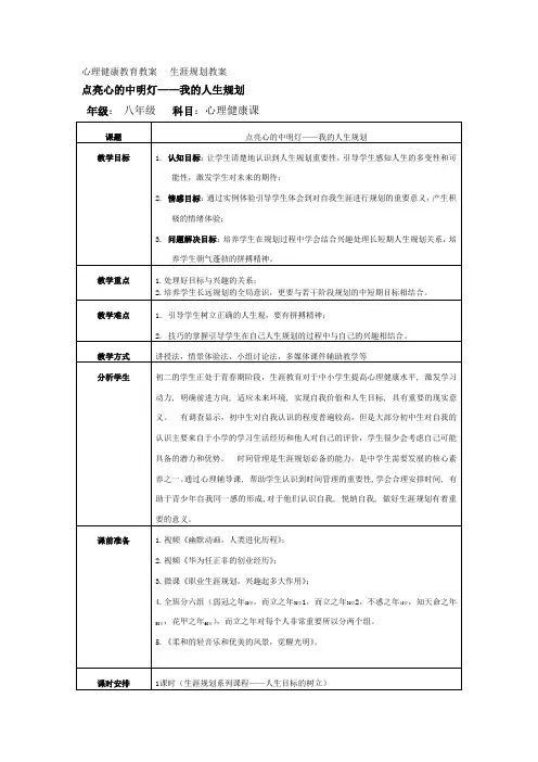 心理健康教育教案----生涯规划教案
