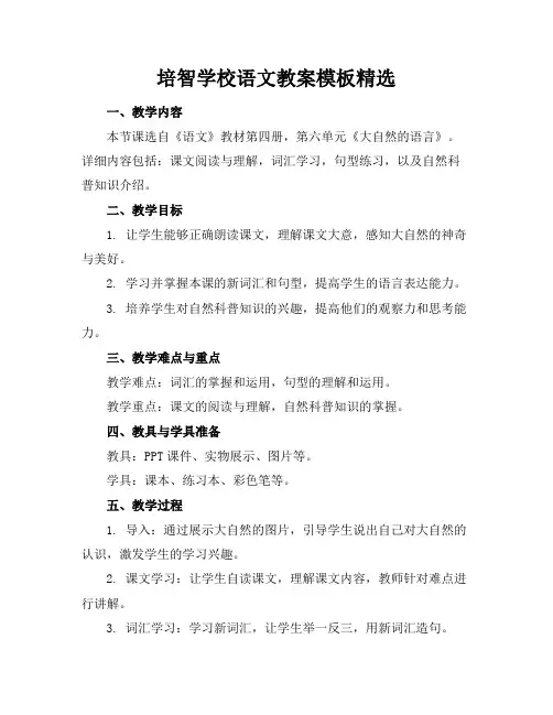 培智学校语文教案模板精选