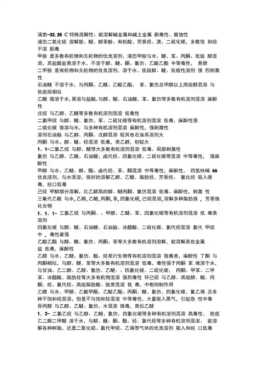 各种溶剂的沸点表