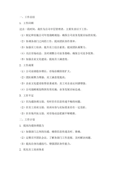 中层工作总结与计划