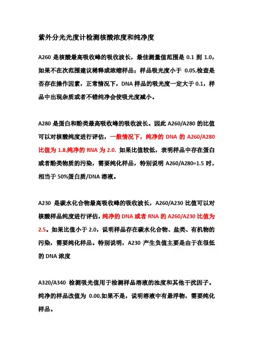紫外分光光度计检测核酸浓度和纯净度