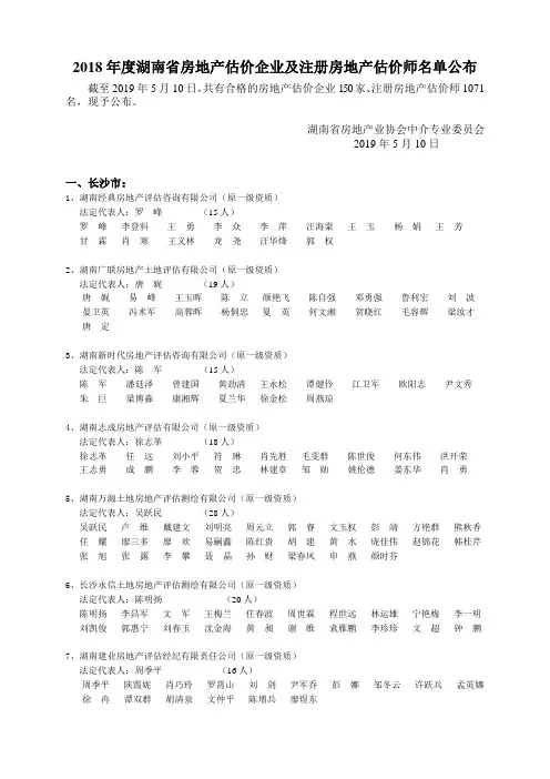 2018年度湖南省房地产估价企业及注册房地产估价师名单公布