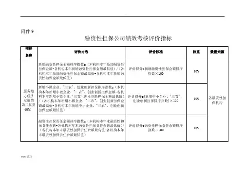 融资性担保公司绩效考核评价指标
