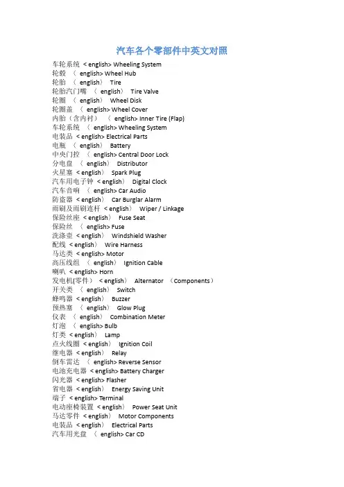 汽车各个零部件中英文对照