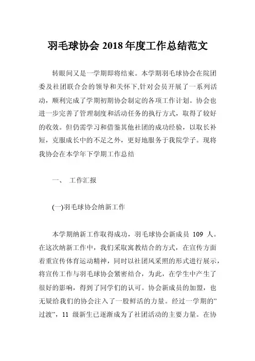 羽毛球协会2018年度工作总结范文