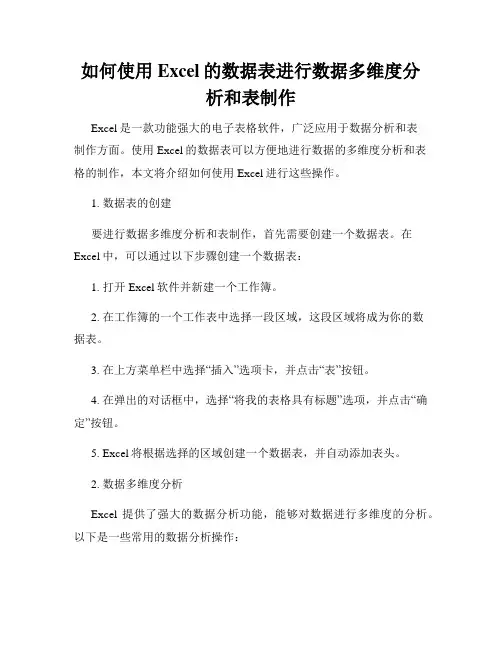 如何使用Excel的数据表进行数据多维度分析和表制作