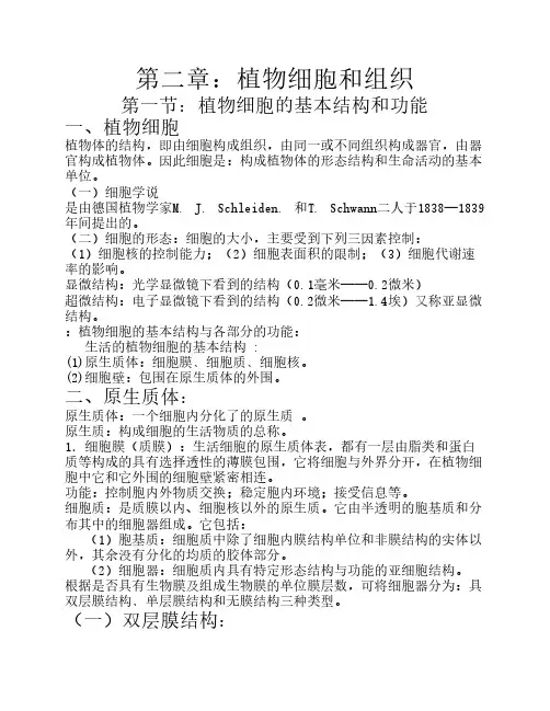 植物细胞和组织部分完整知识点