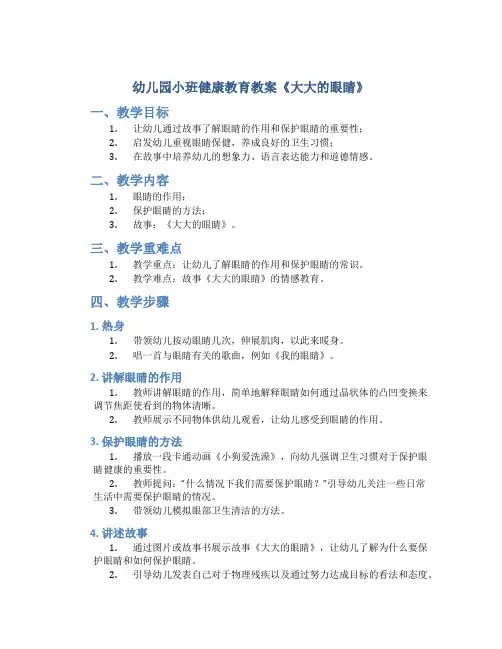 幼儿园小班健康教育教案《大大的眼睛》