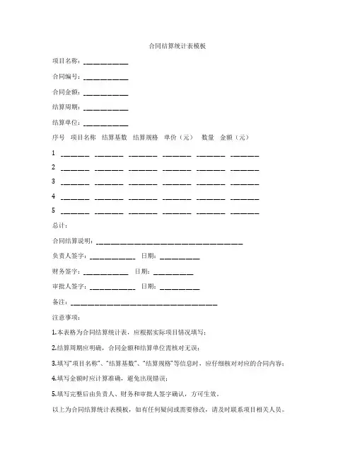 合同结算统计表模板