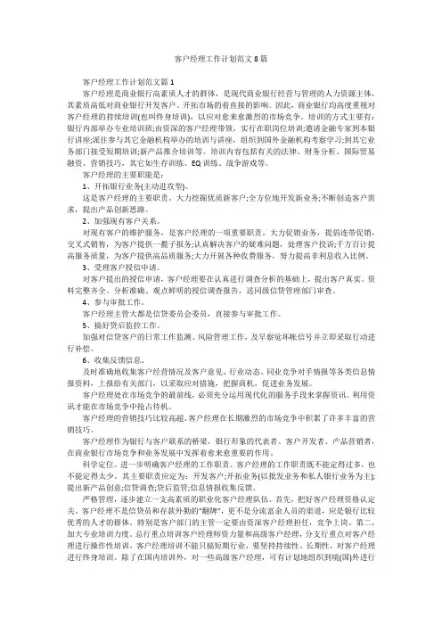 客户经理工作计划范文8篇