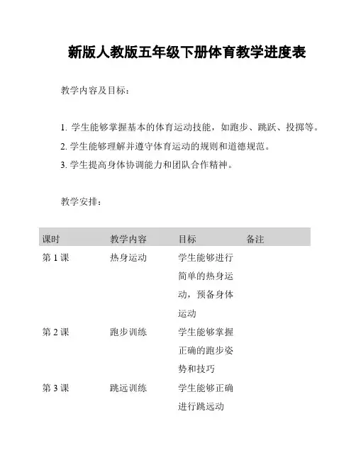 新版人教版五年级下册体育教学进度表