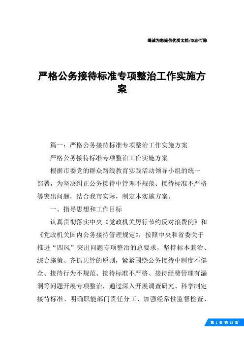 严格公务接待标准专项整治工作实施方案