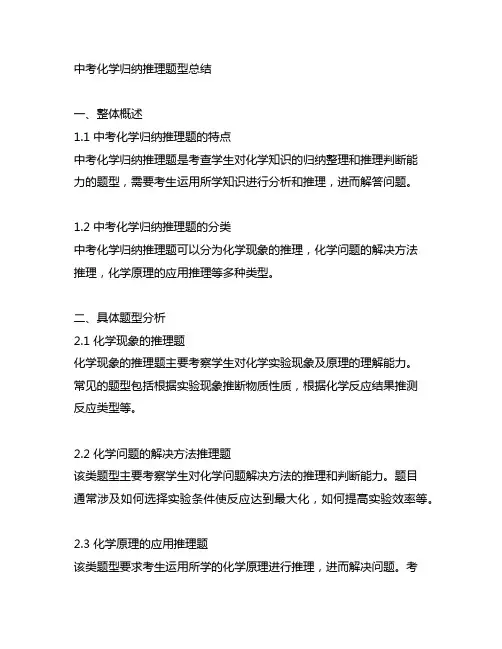 中考化学 归纳 推理 题型总结