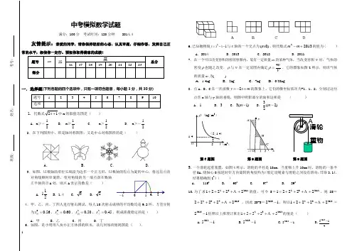 2014年九年级数学中考模拟调研试卷及答案