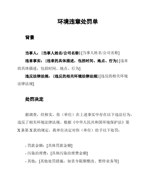 环境违章处罚单