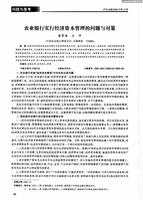 农业银行实行经济资本管理的问题与对策