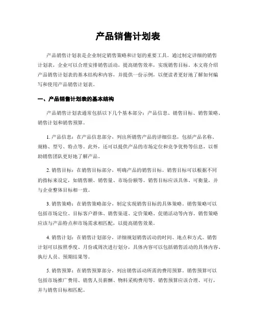 产品销售计划表
