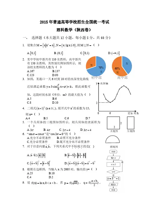 2015陕西高考理科数学试题及答案