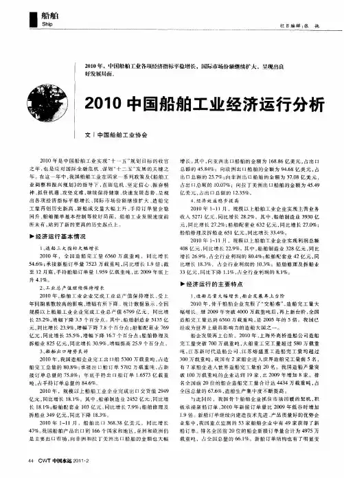 2010中国船舶工业经济运行分析