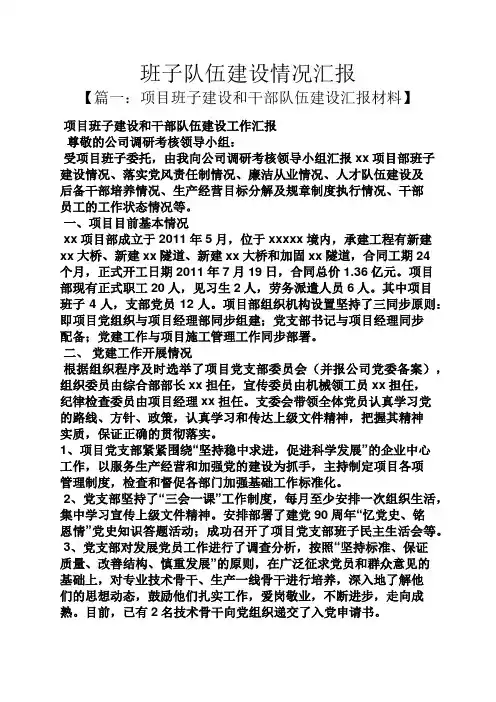 工作汇报之班子队伍建设情况汇报