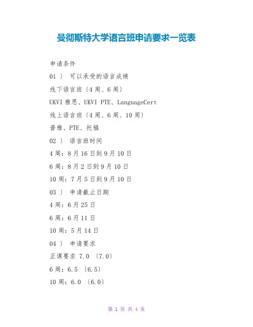 曼彻斯特大学语言班申请要求一览表