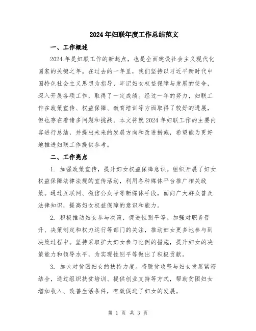 2024年妇联年度工作总结范文