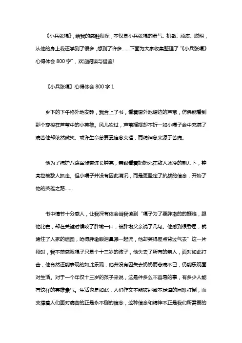 《小兵张嘎》精选5篇心得体会800字word版