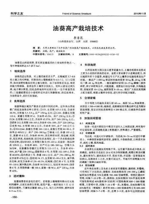 油葵高产栽培技术