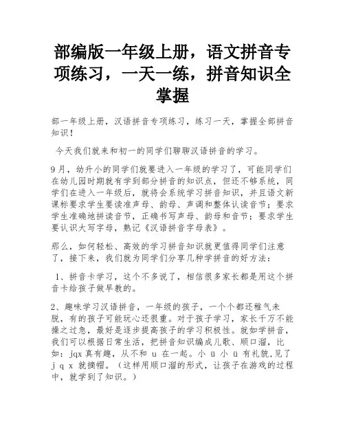 部编版一年级上册,语文拼音专项练习,一天一练,拼音知识全掌握