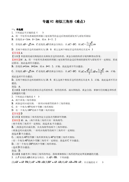 专题02 相似三角形(难点)(解析版)