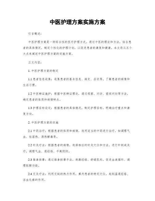 中医护理方案实施方案