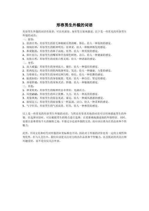 形容男生外貌的词语