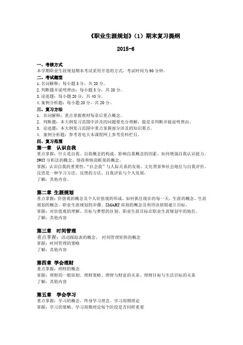 职业生涯规划复习提纲