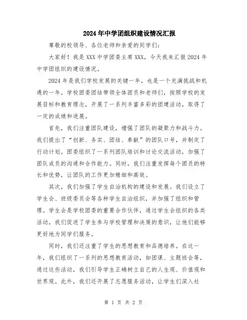 2024年中学团组织建设情况汇报