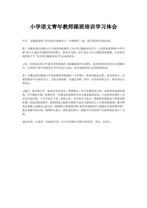 小学语文青年教师跟班培训学习体会