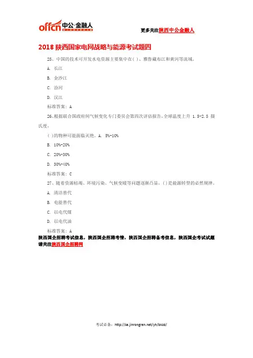 2018陕西国家电网战略与能源考试题四