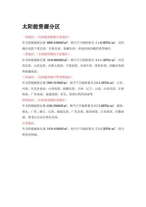 太阳能资源分区