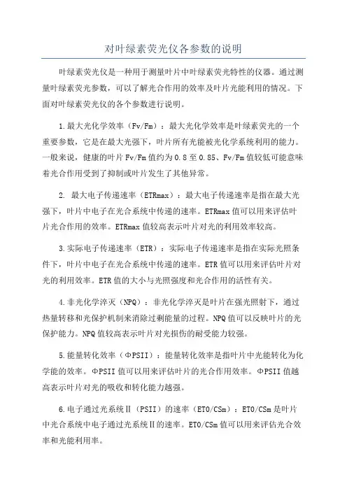 对叶绿素荧光仪各参数的说明