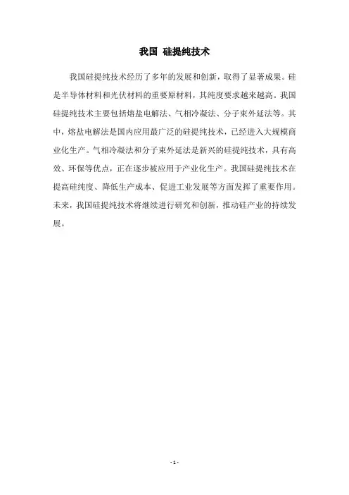 我国 硅提纯技术