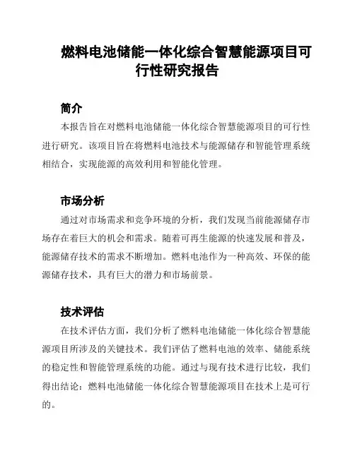 燃料电池储能一体化综合智慧能源项目可行性研究报告